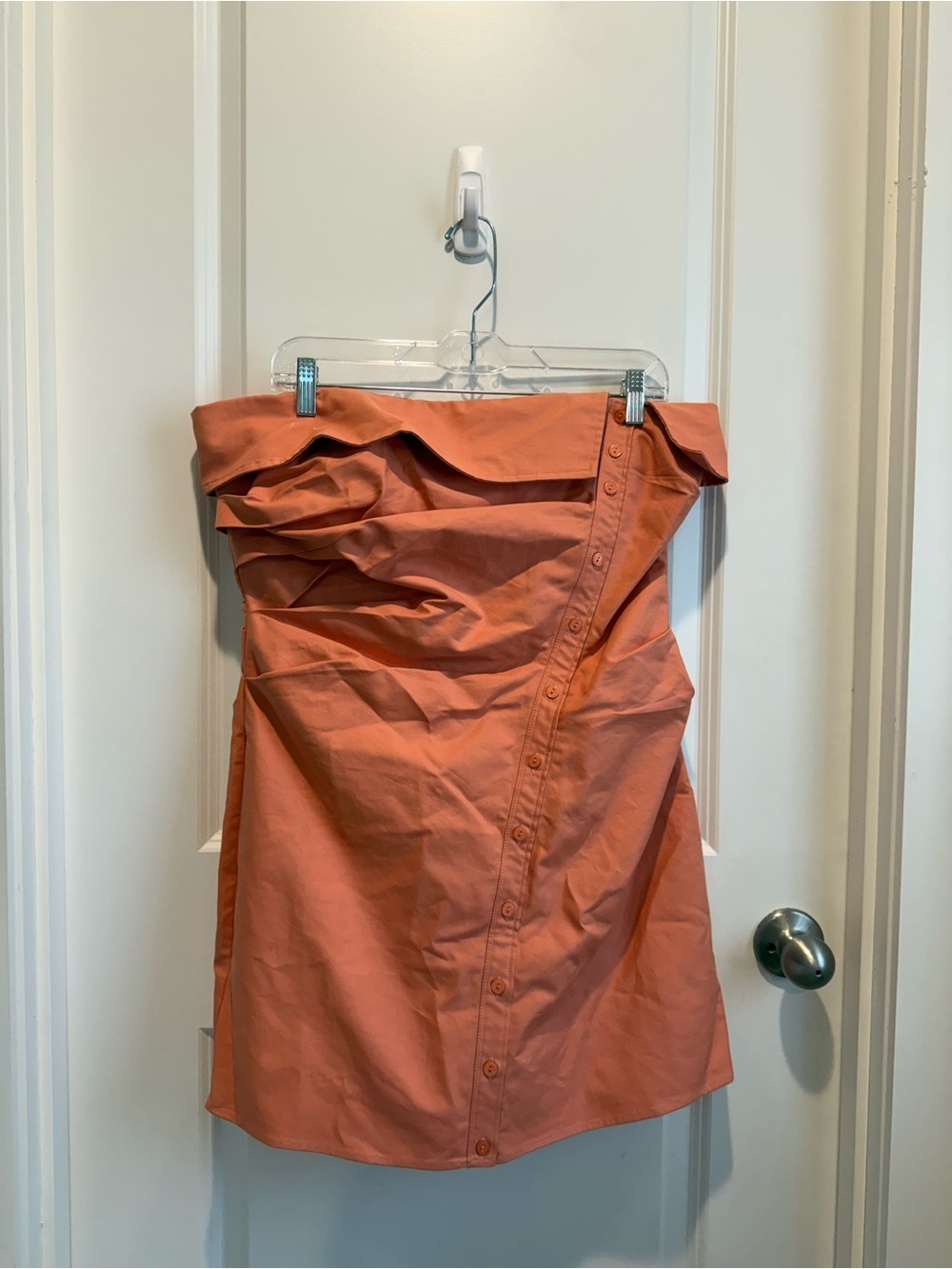 ASTR The Label Off Shoulder Ruched Button Front Mini Dress Rust Size Large - Picture 3 of 5